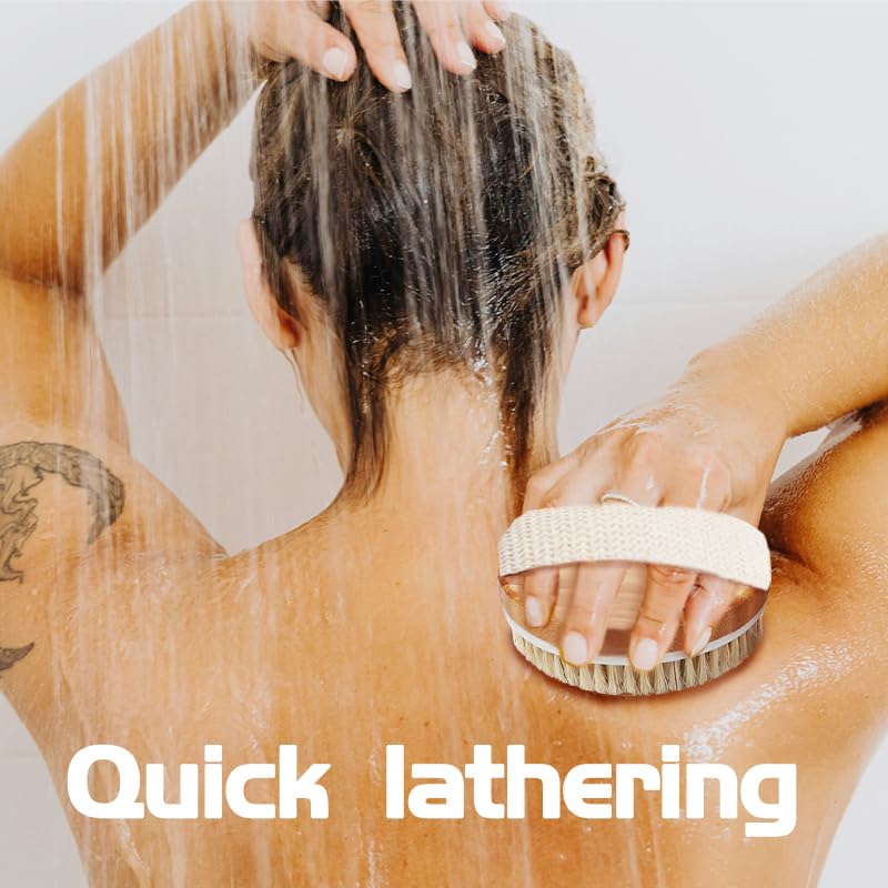 OHOO Bamboo Dry Body Brush Shower Brushing Removes Dry Skin with Massage Nodes Exfoliating Bath Brushes Body Scrubber - Image 4