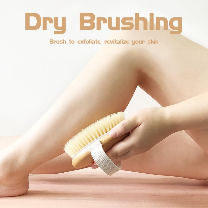 OHOO Bamboo Dry Body Brush Shower Brushing Removes Dry Skin with Massage Nodes Exfoliating Bath Brushes Body Scrubber - Image 2
