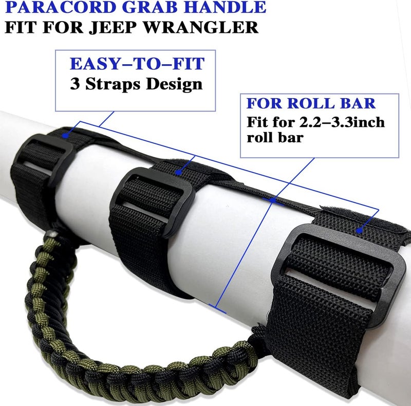 RDUNF 2 x Roll Bar Grab Handles Grip Handle for Jeep Wrangler YJ TJ JK JKU JL JLU Sahara Rubicon X Sports Freedom & Unlimited 1987-2022 (Black/Olive) - Image 5