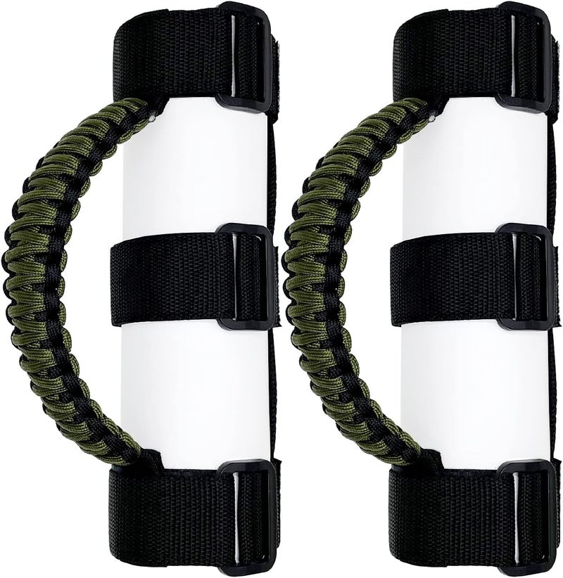 RDUNF 2 x Roll Bar Grab Handles Grip Handle for Jeep Wrangler YJ TJ JK JKU JL JLU Sahara Rubicon X Sports Freedom & Unlimited 1987-2022 (Black/Olive) - Image 1