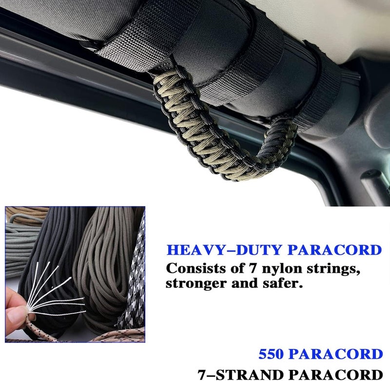 RDUNF 2 x Roll Bar Grab Handles Grip Handle for Jeep Wrangler YJ TJ JK JKU JL JLU Sahara Rubicon X Sports Freedom & Unlimited 1987-2022 (Black/Olive) - Image 3