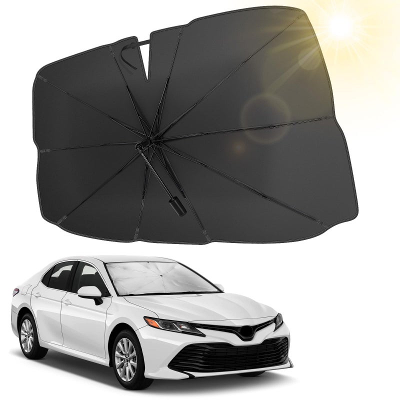 JOYTUTUS Windshield Sun Shade Umbrella Upgraded 360 Rotation Bendable Shaft Handle Foldable for Truck Automotive Interior Sun Protection UV Rays Block Easy to Store and Use 57x 33