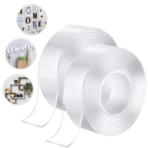 Solitude Pack of 2 Double-Sided Heavy Duty Transparent Tape, Removable & Reusable Mounting Tape for Walls, Kitchen, Office, DIY 2mm x 3m Roll - Image 1