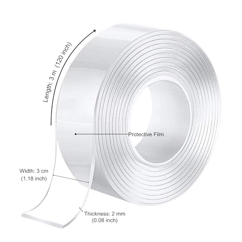Solitude Pack of 2 Double-Sided Heavy Duty Transparent Tape, Removable & Reusable Mounting Tape for Walls, Kitchen, Office, DIY 2mm x 3m Roll - Image 2