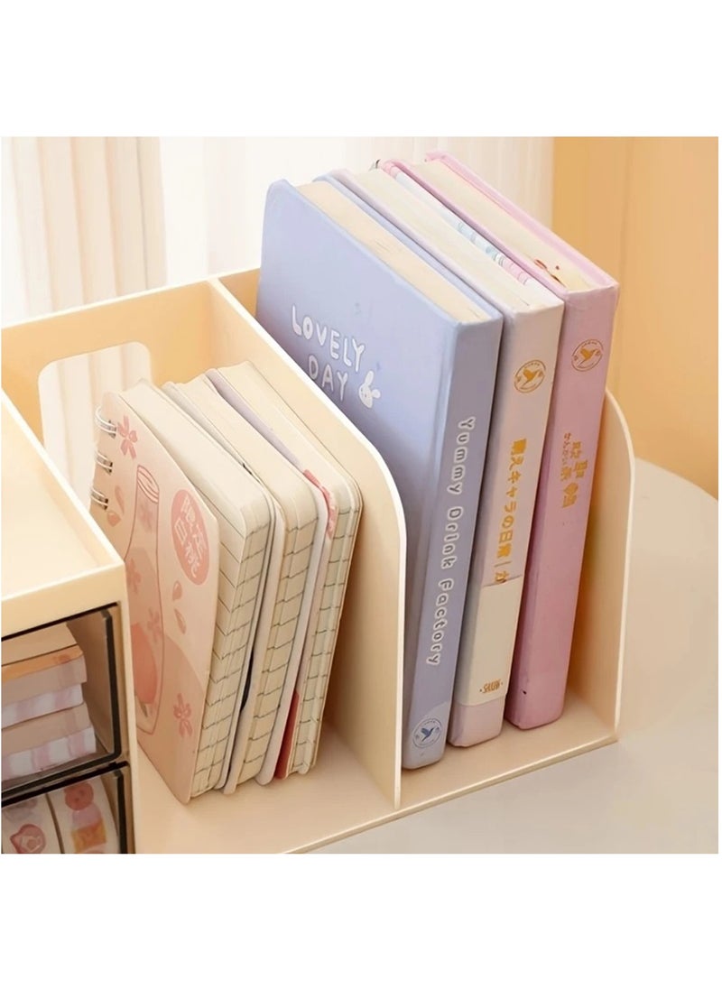 Hihonor Multi-Functional Desktop Organizer, Large Capacity Storage Box for Cosmetics, Books, Stationery, Jewelry, with Elastic Bands, Dorm Room Essentials, Plastic Material, Cream  - Image 2
