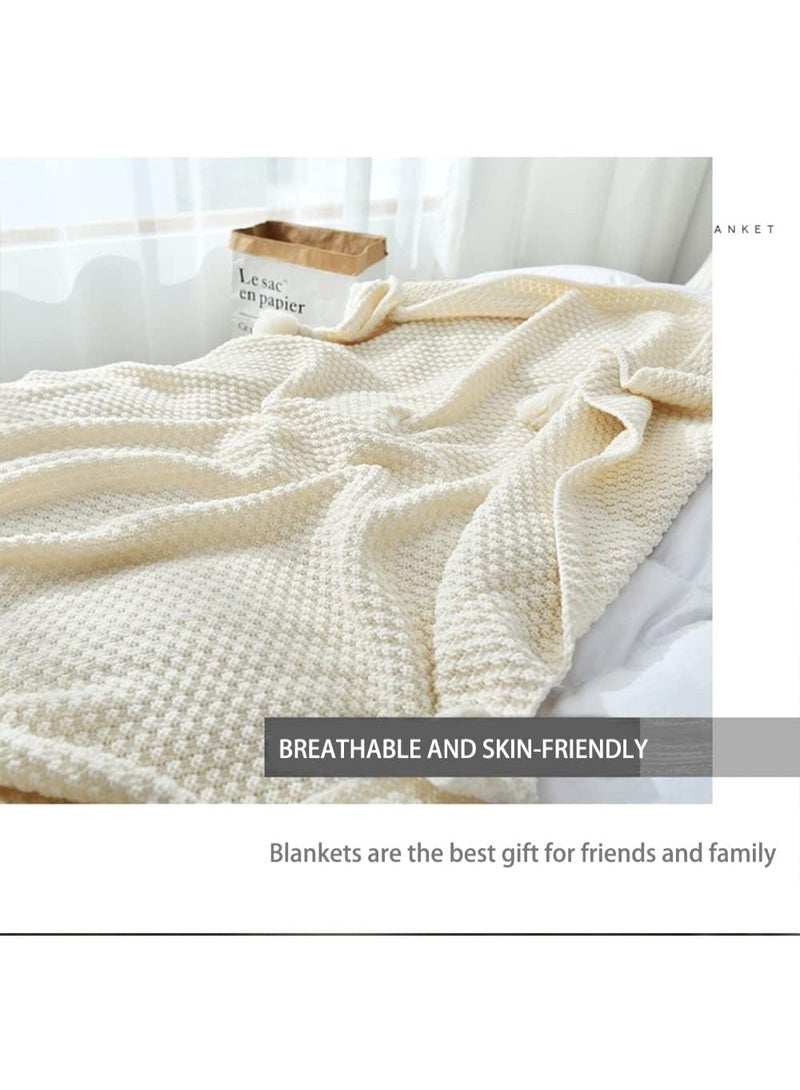 NANAO Knitted Throw Blankets, Cozy Lightweight Decorative Throw, Warm Woven Blanket with Tassels for Couch Sofa, Bed and Living Room, All Seasons Suitable for Women, Men and Kids (130X170cm, Beige) - Image 3