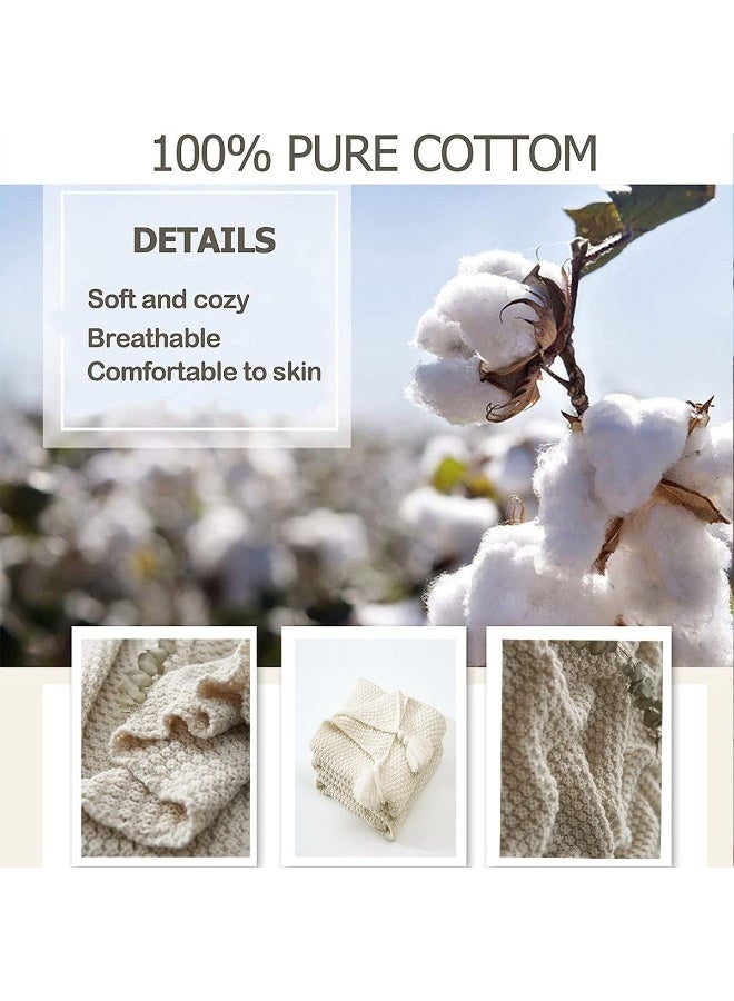 NANAO Knitted Throw Blankets, Cozy Lightweight Decorative Throw, Warm Woven Blanket with Tassels for Couch Sofa, Bed and Living Room, All Seasons Suitable for Women, Men and Kids (130X170cm, Beige) - Image 4