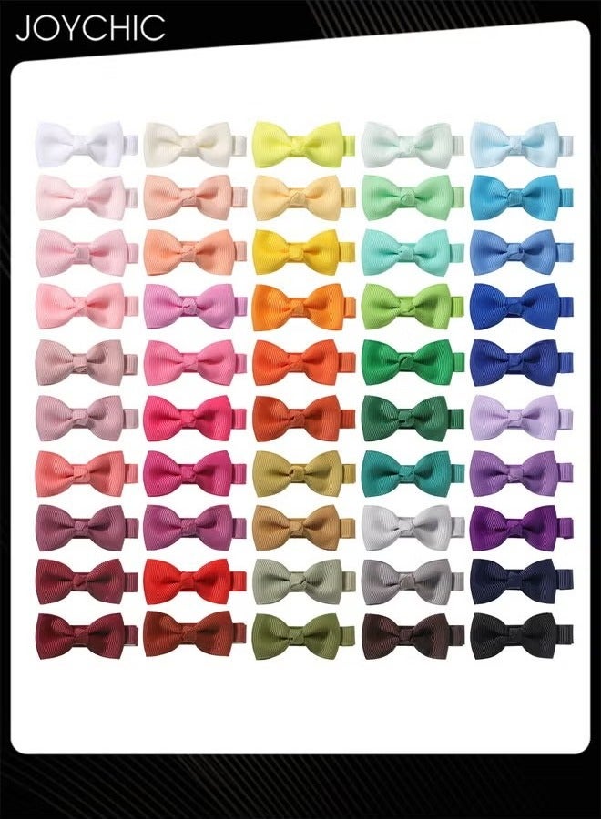 Joychic 50 Pcs Baby Hair Clips Bows for Toddler Girls Fully Lined Baby Barrettes Grosgrain Ribbon 2" Hair Bows Clips for Girls Infant Fine Hair