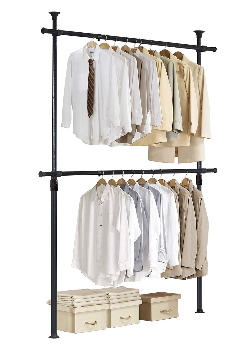 PRINCE HANGER حامل ملابس برينس هانجر ثقيل الوزن قابل للتعديل - نظام لمسة واحدة للتجميع السهل، سعة تحميل 352 رطل، خزانة ملابس معدنية قائمة بذاتها، عرض وارتفاع قابلان للتعديل (نموذج PHUS-0022) - Image 1