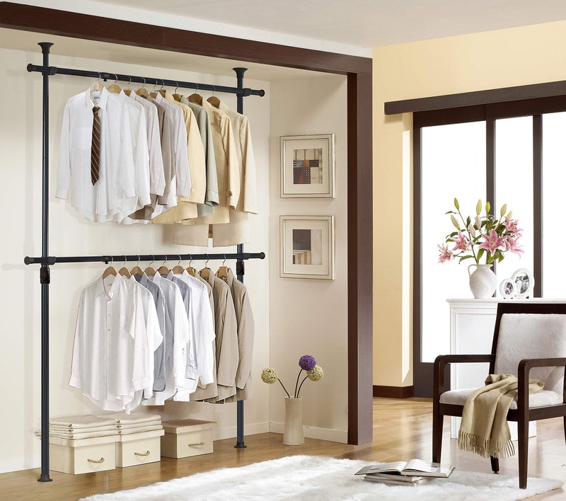 PRINCE HANGER حامل ملابس برينس هانجر ثقيل الوزن قابل للتعديل - نظام لمسة واحدة للتجميع السهل، سعة تحميل 352 رطل، خزانة ملابس معدنية قائمة بذاتها، عرض وارتفاع قابلان للتعديل (نموذج PHUS-0022) - Image 2