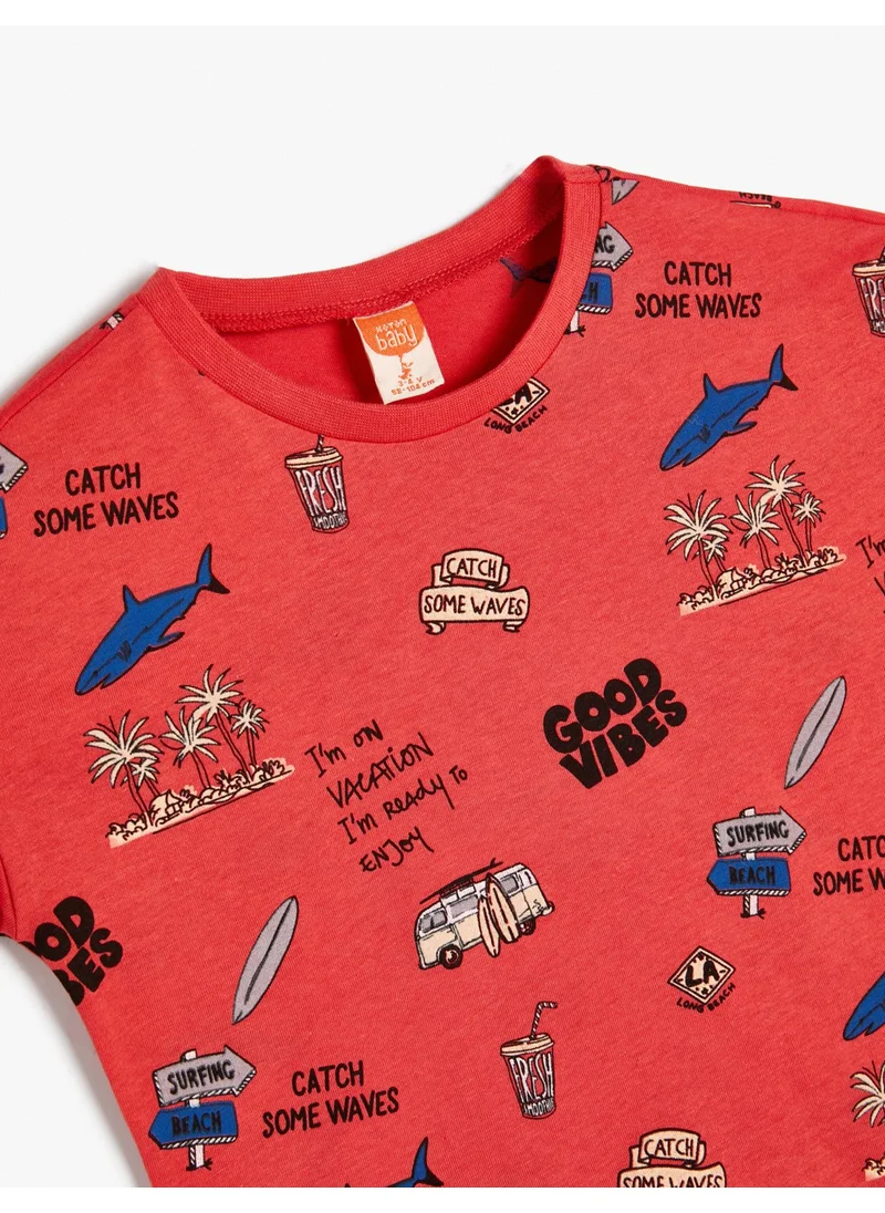 كوتون T-Shirt Summer Themed Printed Short Sleeve Cotton