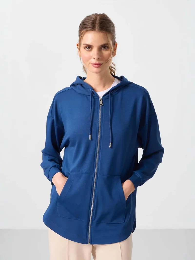 TOMMYLIFE TOMMY Oversized Hooded Long-sleeve Zip Tunic Top