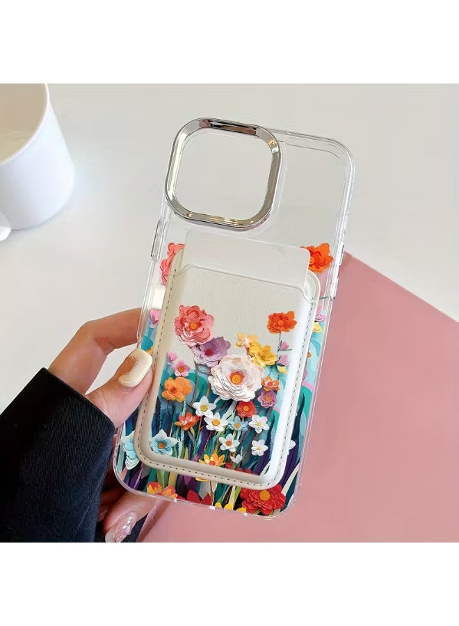 Temu A luxurious magnetic phone case in beautiful pink hues and a sophisticated magnetic pattern, complete with a magnetic card holder set. It features a premium design with a protective case to securely hold credit, bank, or ID cards in built-in pockets, and is compatible with iPhone 15 Pro. - Image 3