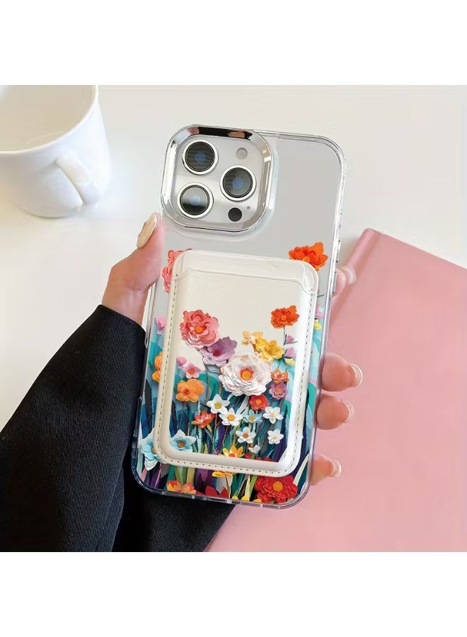 Temu A luxurious magnetic phone case in beautiful pink hues and a sophisticated magnetic pattern, complete with a magnetic card holder set. It features a premium design with a protective case to securely hold credit, bank, or ID cards in built-in pockets, and is compatible with iPhone 15 Pro. - Image 2