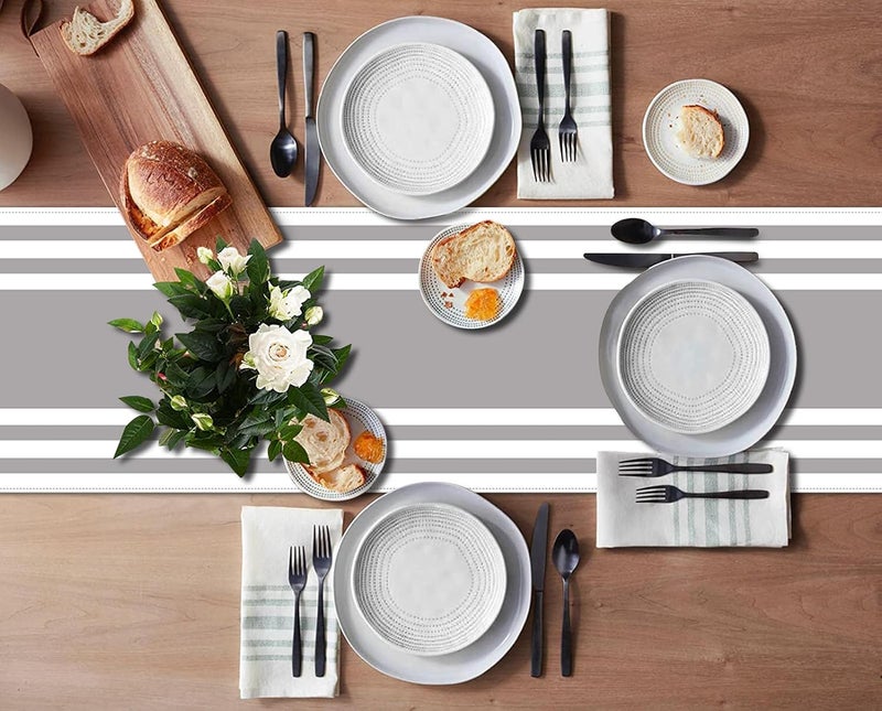 Emvency White Grey Stripes Table Runner and Placemats Set of 6,Modern Geometric Painting Art Dining Decor for Daily Use(1 Table Runner 72 inches Long and 6 Placemats) - Image 3