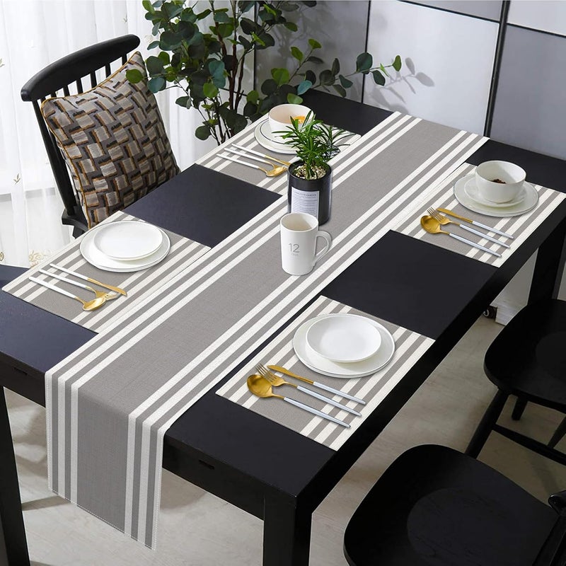 Emvency White Grey Stripes Table Runner and Placemats Set of 6,Modern Geometric Painting Art Dining Decor for Daily Use(1 Table Runner 72 inches Long and 6 Placemats) - Image 5