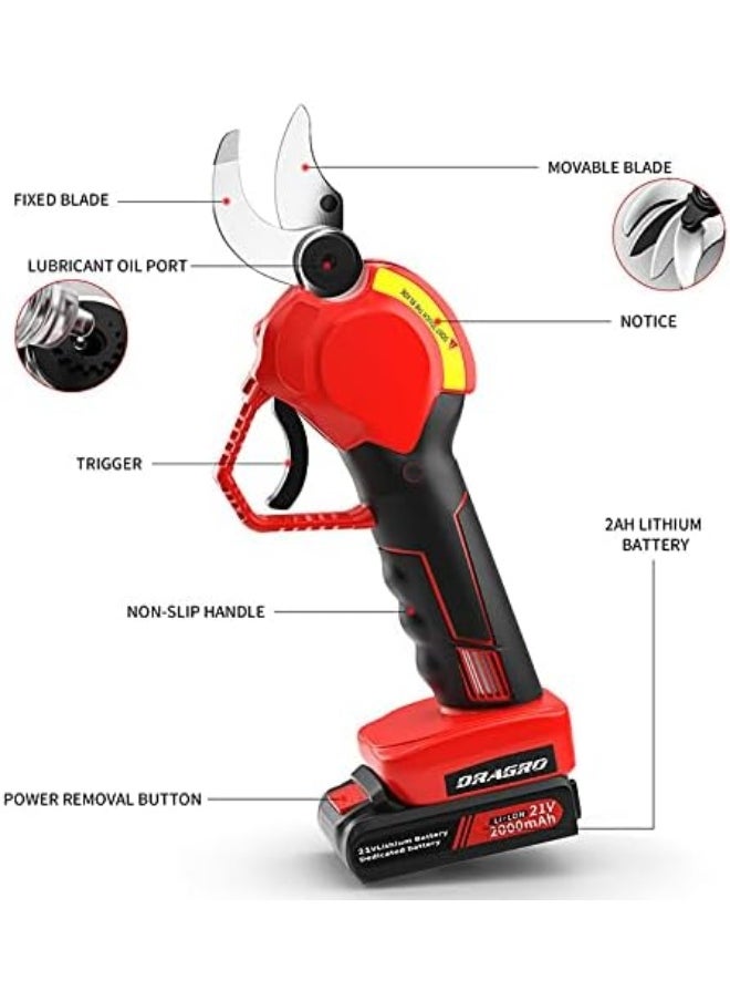Generic - Dragro  Electric Pruning Shears Professional Cordless Electric Pruning Battery Powered, Tree Branch Pruner With 2 Pieces Rechargeable 2 Ah Lithium Battery - 30Mm (1.3Inch) Cutting Diameter - Image 1