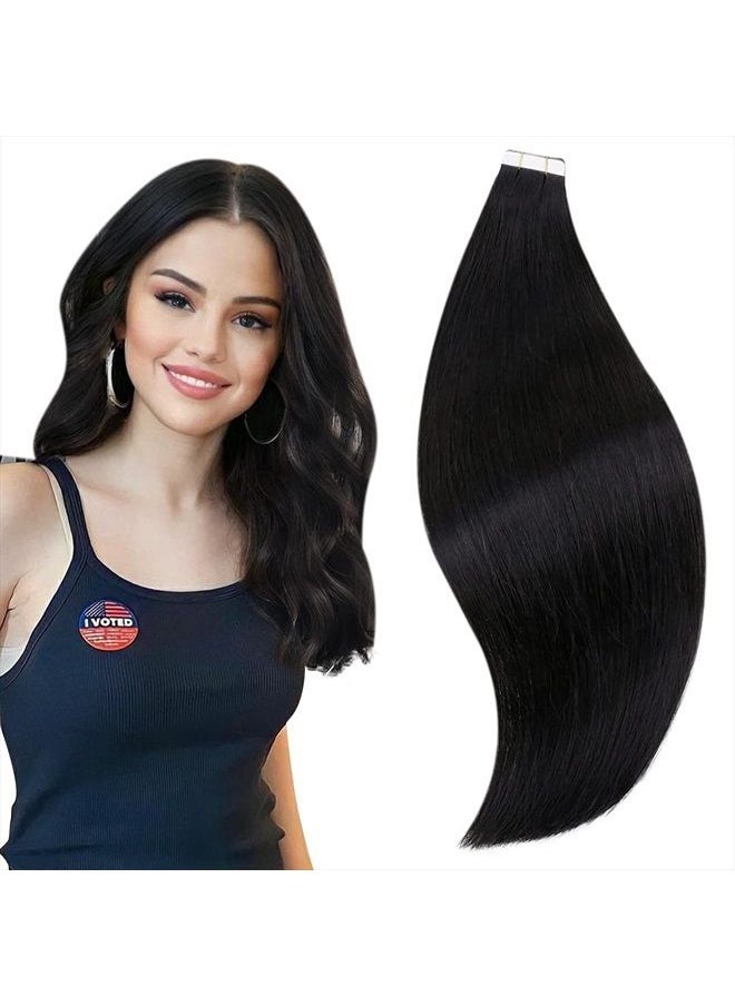 RUNATURE - Black Tape in Hair Extensions Color #1B Off Black Hair Extensions Tape in Human Hair Extensions 14 Inch 40g 20pcs Re al Tape in Extensions Natural Hair Silky Straight - Image 1