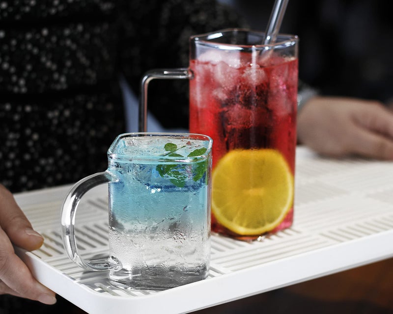 LUXU Drinking Glasses 13 oz With Handle,Set of 4 Thin Square Glasses,Elegant Bar Glassware For Water,Juice,Beer, Drinks,and Cocktails and Mixed Drinks,Lead-Free Drink Tumblers - Image 5