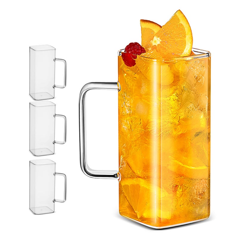 LUXU Drinking Glasses 13 oz With Handle,Set of 4 Thin Square Glasses,Elegant Bar Glassware For Water,Juice,Beer, Drinks,and Cocktails and Mixed Drinks,Lead-Free Drink Tumblers - Image 1
