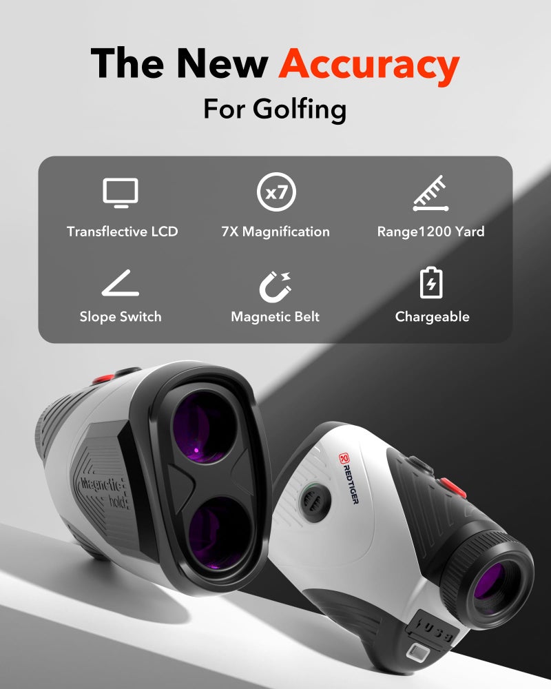 REDTIGER Golf Rangefinder with Slope, 1200 Yards Laser Range Finder Golfing, 7X Magnification, Flag Pole Locking Vibration, Rechargeable Range Finders with Magnet Stripe, GolfVue Series 1 - Image 2