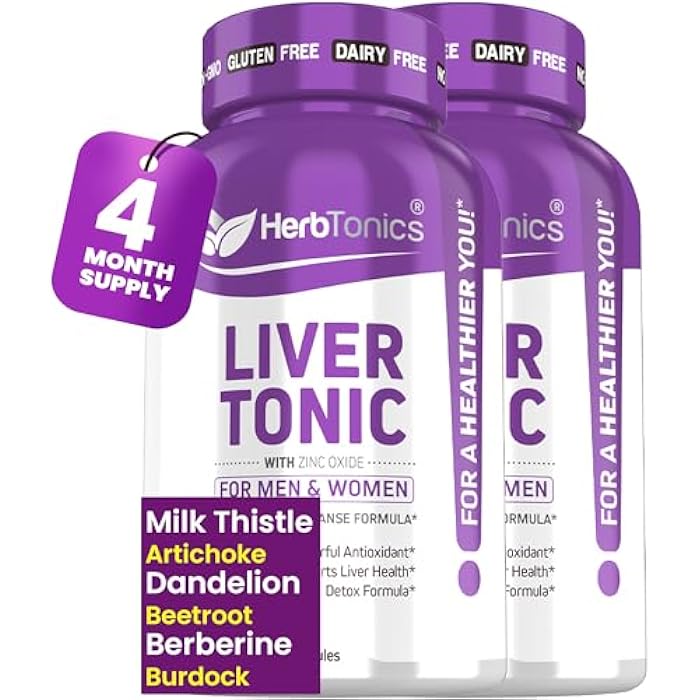 Herbtonics Liver Cleanse Detox & Repair | 20-in-1 Liver Detox Complex | Milk Thistle Supplement with Artichoke, Dandelion, Turmeric, Berberine | 240 Vegan Capsules - Image 1