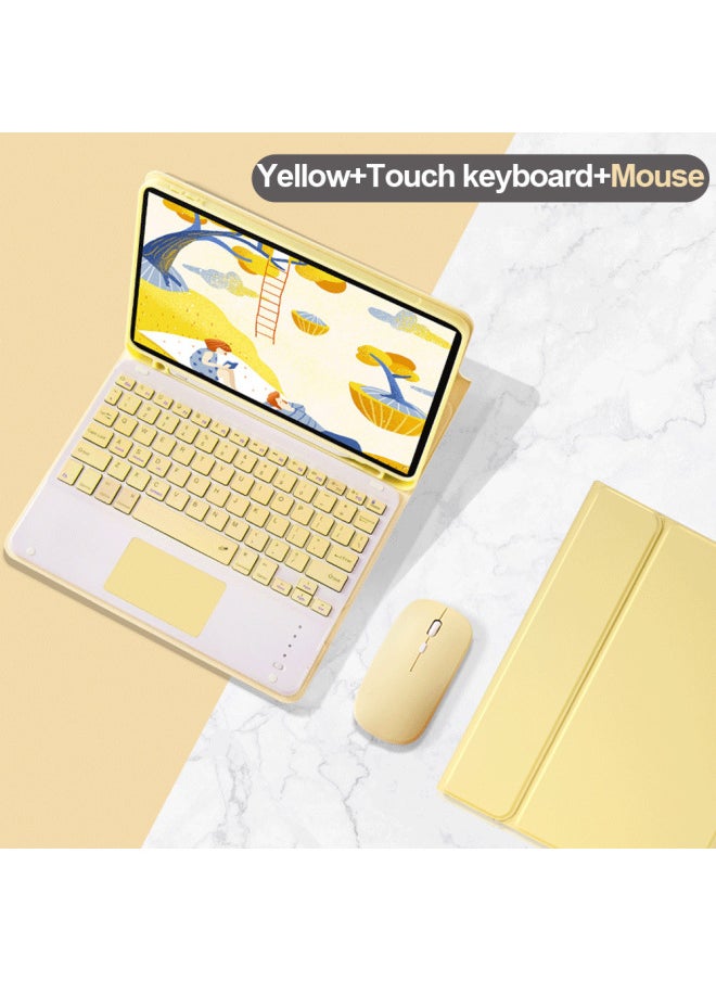 Generic Batch For IPad10.2 Touch Bluetooth Keyboard Protective Case Air5 Pen Slot Leather Case Pro11 Tablet Case 9 Generation-Color:Yellow + Trackpad Keyboard + Bluetooth Mouse-Applicable Model:2022/2020ipad Air5/air4/10.9  - Image 1