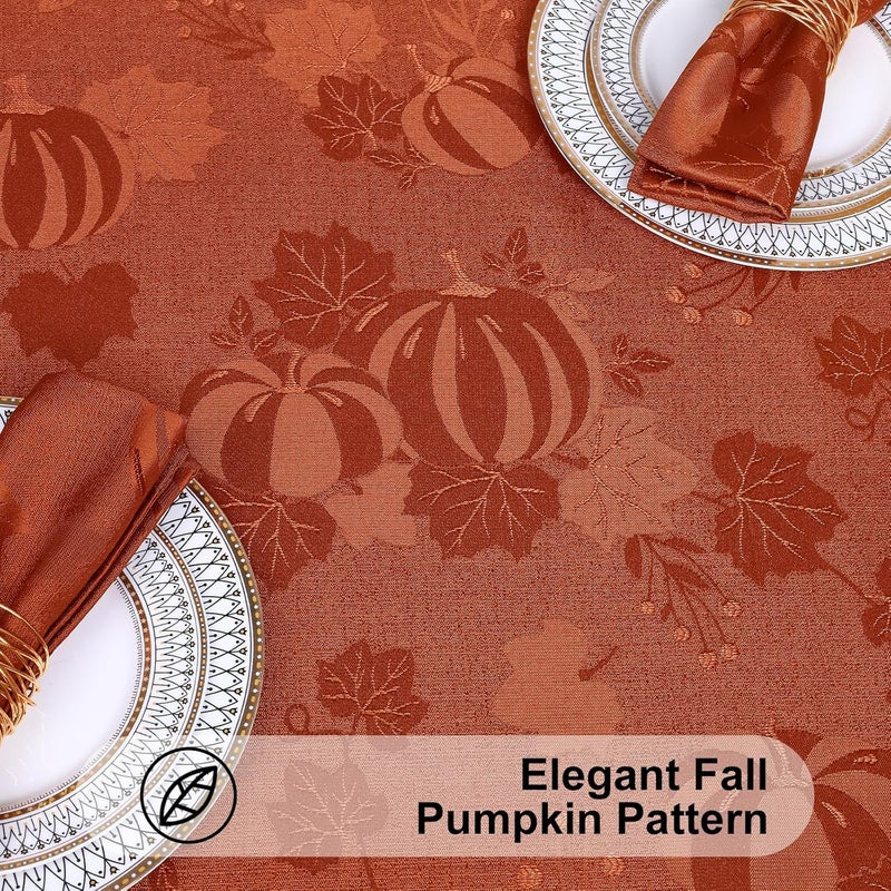 Smiry Rectangle Thanksgiving Tablecloth 60x102 Inch Fall Waterproof Damask Table Cloth Autumn Leaves Fabric Jacquard Table Covers for Harvest Parties and Holiday Dinner TerracottaRust - Image 3