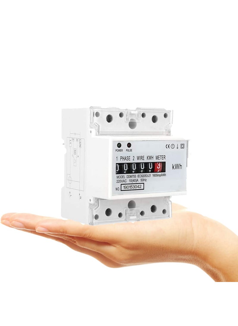 Walfront Electric Meter, KWh Meter, Single Phase 4P LED DIN-Rail Electricity Power Consumption Wattmeter Energy Meter, 10-40A  - Image 2