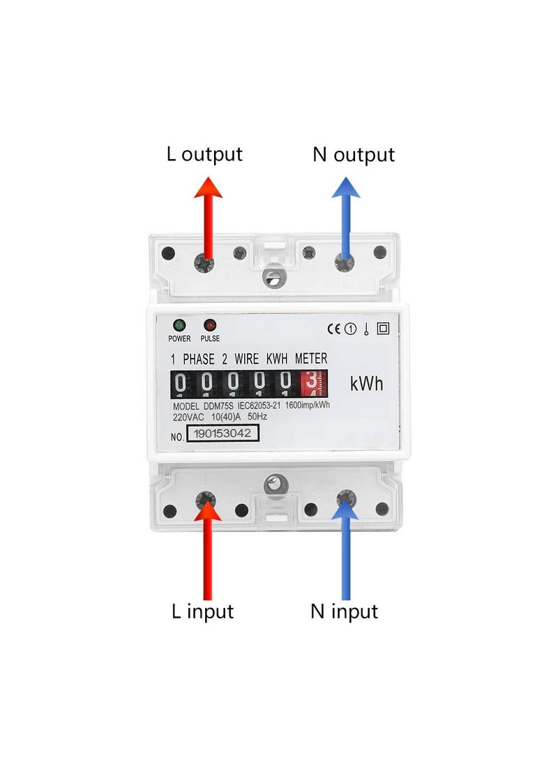 Walfront Electric Meter, KWh Meter, Single Phase 4P LED DIN-Rail Electricity Power Consumption Wattmeter Energy Meter, 10-40A  - Image 5