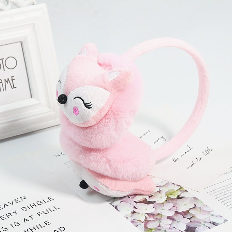 Kids Cartoon Fox Plush Earmuffs Winter Warm 2-12Y Fox-Pink 
