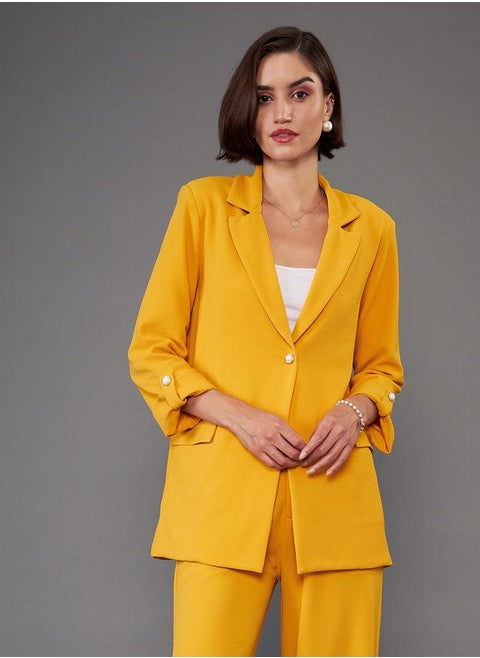 Notch Collar Single Button Longline Blazer by Styli