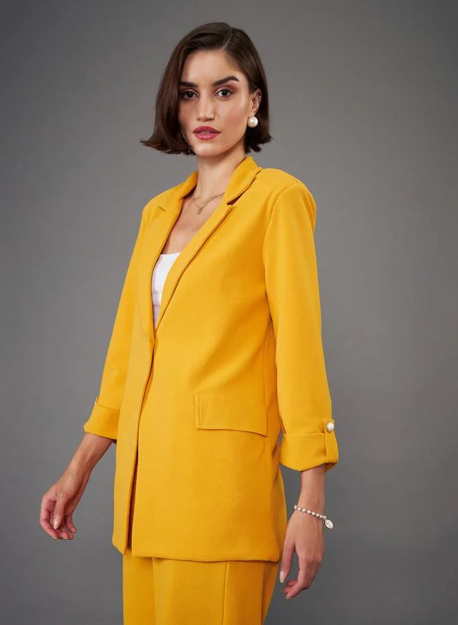 SASSAFRAS Notch Collar Single Button Longline Blazer by Styli