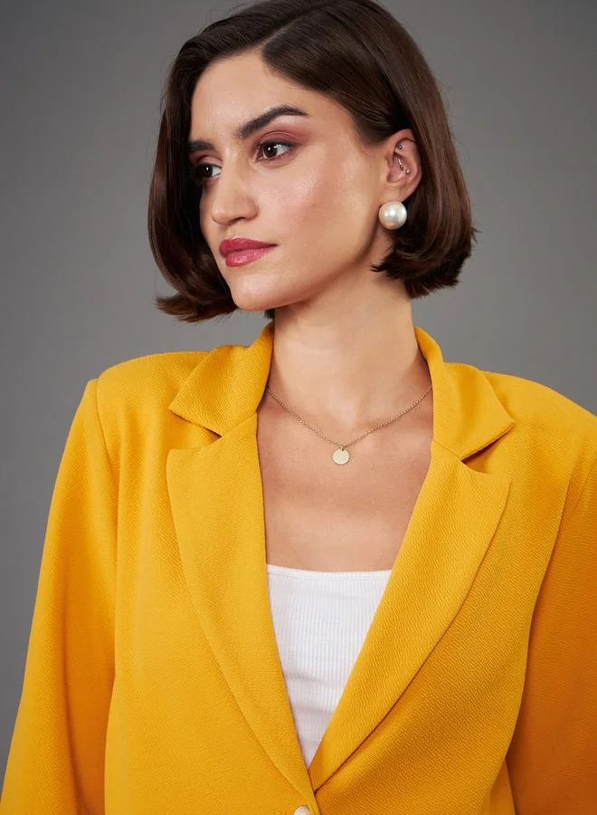 SASSAFRAS Notch Collar Single Button Longline Blazer by Styli