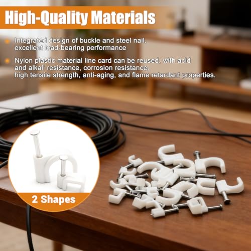 mankk 630PCS Cable Clips Nail in Cable Clips Wire Clips 4/5/6/8/10mm Round & Square Ethernet Cables Wall Clips for Cords RG6 RG59 CAT5 CAT6 RJ45 - Image 5
