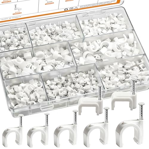 mankk 630PCS Cable Clips Nail in Cable Clips Wire Clips 4/5/6/8/10mm Round & Square Ethernet Cables Wall Clips for Cords RG6 RG59 CAT5 CAT6 RJ45 - Image 1