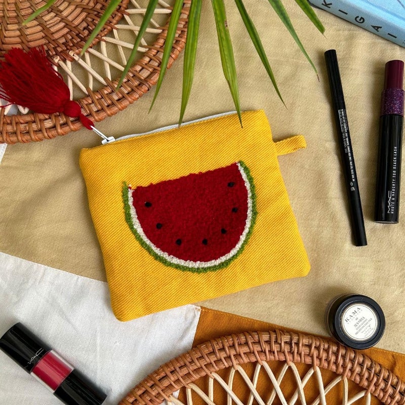 JASMEY HOMES Watermelon Hand Pouch with Zipper for Unique Gifting Storing Stationery Make up and Toiletry Items Multicolor 15 x18 cm - Image 2