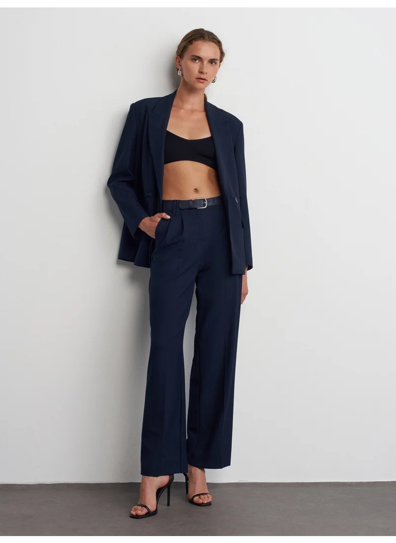 Dilvin 71550 Belted Smart Trousers-Navy Blue