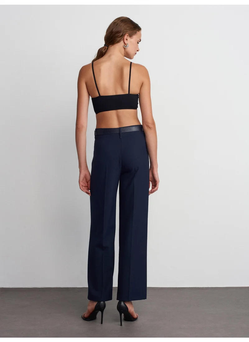 Dilvin 71550 Belted Smart Trousers-Navy Blue