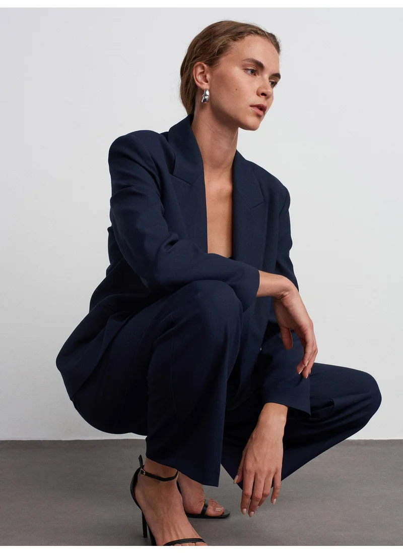 Dilvin 71550 Belted Smart Trousers-Navy Blue