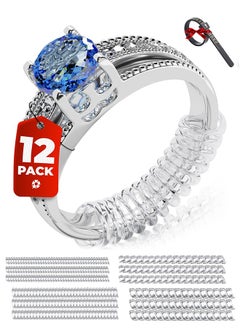 12 Pack Ring Sizer Adjuster for Loose Rings with Black Measuring Ruler, Guards, Spacers & Tighteners, Fits Bands Up to 6mm, Reduces Size by 0.5-1.5, Invisible Design for Women & Men