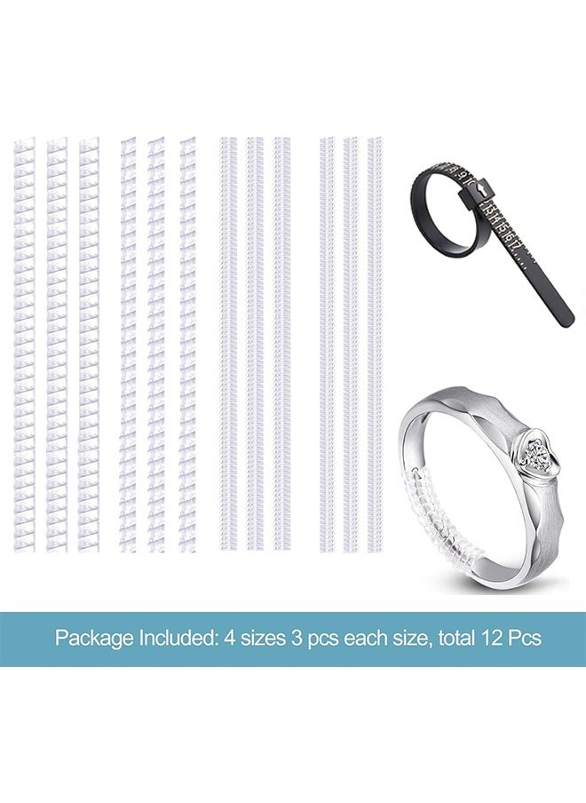 Polish'D - 12 Pack Ring Sizer Adjuster for Loose Rings with Black Measuring Ruler, Guards, Spacers & Tighteners, Fits Bands Up to 6mm, Reduces Size by 0.5-1.5, Invisible Design for Women & Men - Image 1