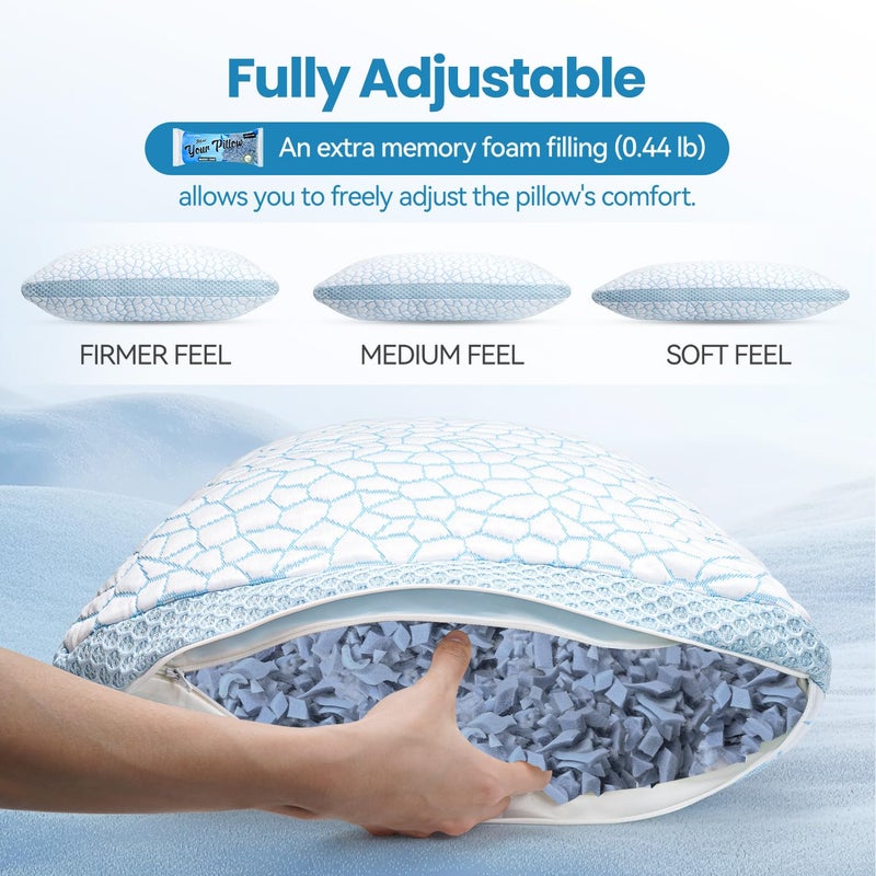 QUTOOL Double Sided Cooling Pillow for Hot Sleepers, Shredded Memory Foam Pillows King Size Set of 2, Adjustable Soft & Firm Gel Bed Pillow for Side, Back, Stomach Sleepers - Image 5