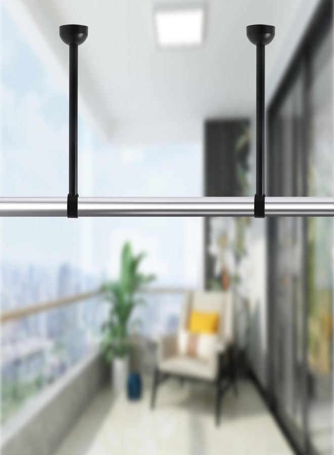 Nicerity 3 Pcs Stainless Steel Black Ceiling Mounted Shower Curtain Rod Supports Heavy Duty Curtain Rod Holder for Clothes Hanging, 11.81"/300mm - Image 4