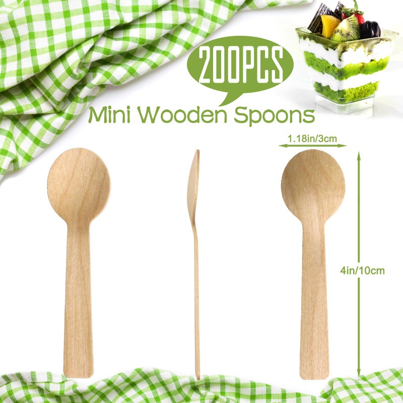 TANGTEA 4-Inch Wooden Ice Cream Spoons - Disposable  Compostable Mini Spoons for Desserts - 200 Pack - Image 2