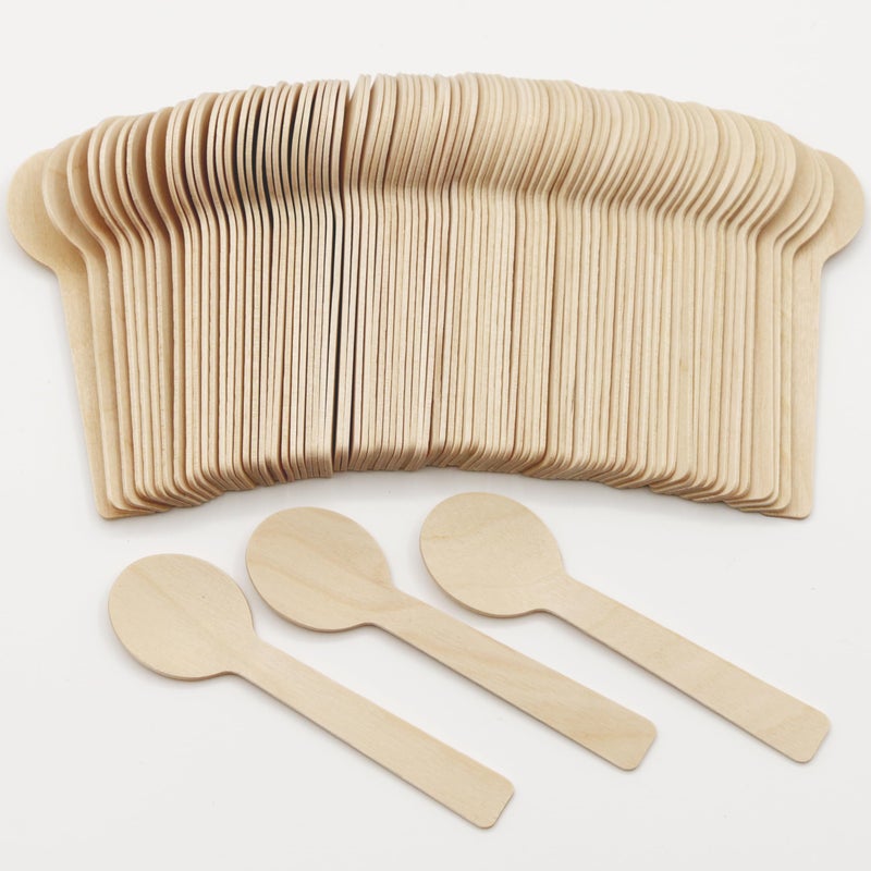 TANGTEA 4-Inch Wooden Ice Cream Spoons - Disposable  Compostable Mini Spoons for Desserts - 200 Pack - Image 1