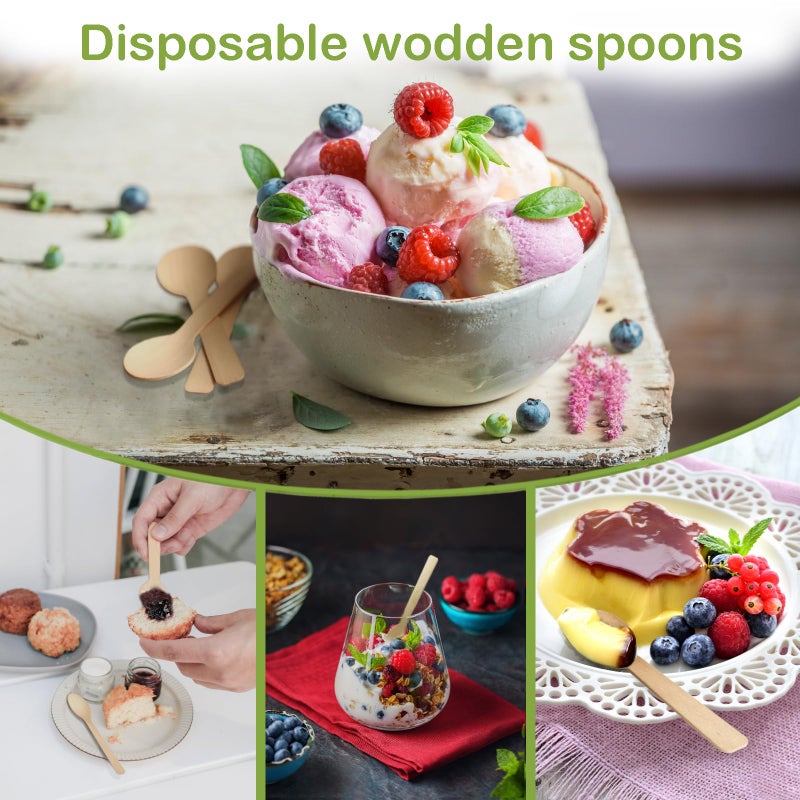 TANGTEA 4-Inch Wooden Ice Cream Spoons - Disposable  Compostable Mini Spoons for Desserts - 200 Pack - Image 5