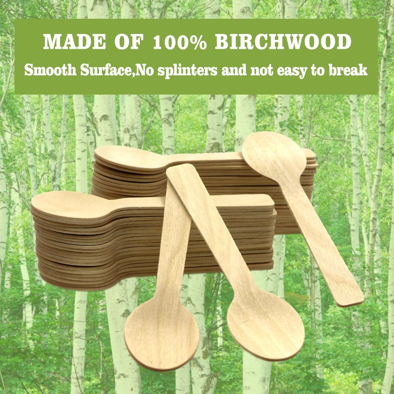 TANGTEA 4-Inch Wooden Ice Cream Spoons - Disposable  Compostable Mini Spoons for Desserts - 200 Pack - Image 3