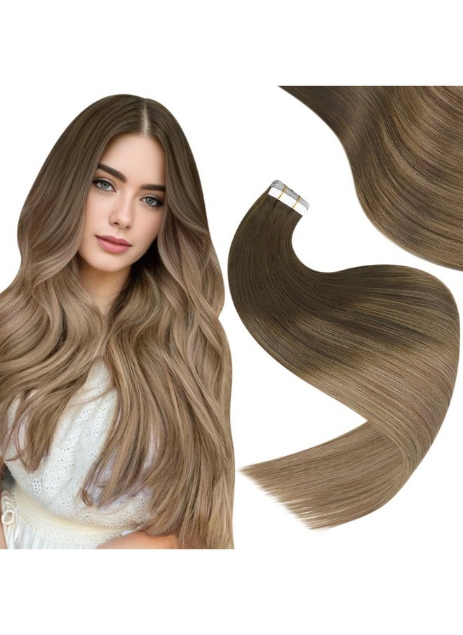 Easyouth - Human Hair Tape In Extensions Ombre Brown To Blonde Tape In Hair Extensions Balayage Tape In Human Hair Extensions 22 Inch 50G 20Pcs - Image 1