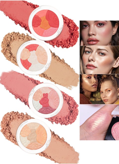 4 Pcs Colorful Face Collection, Blush Powder Set, Lasting Waterproof Light Embossed Print Face Makeup for Women